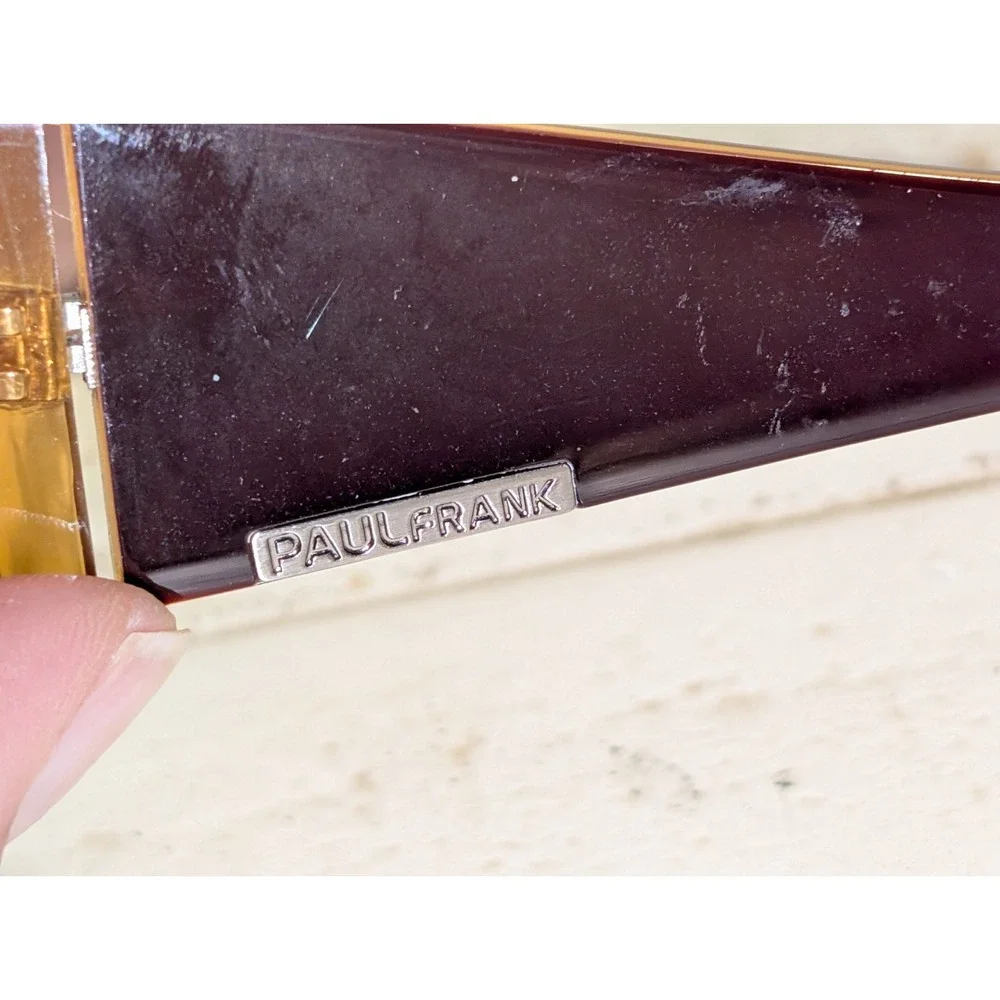 Vtg. Paul Frank Le Sabre Burg Burgundy Gold Sunglasses Oversized Cutout Bridge